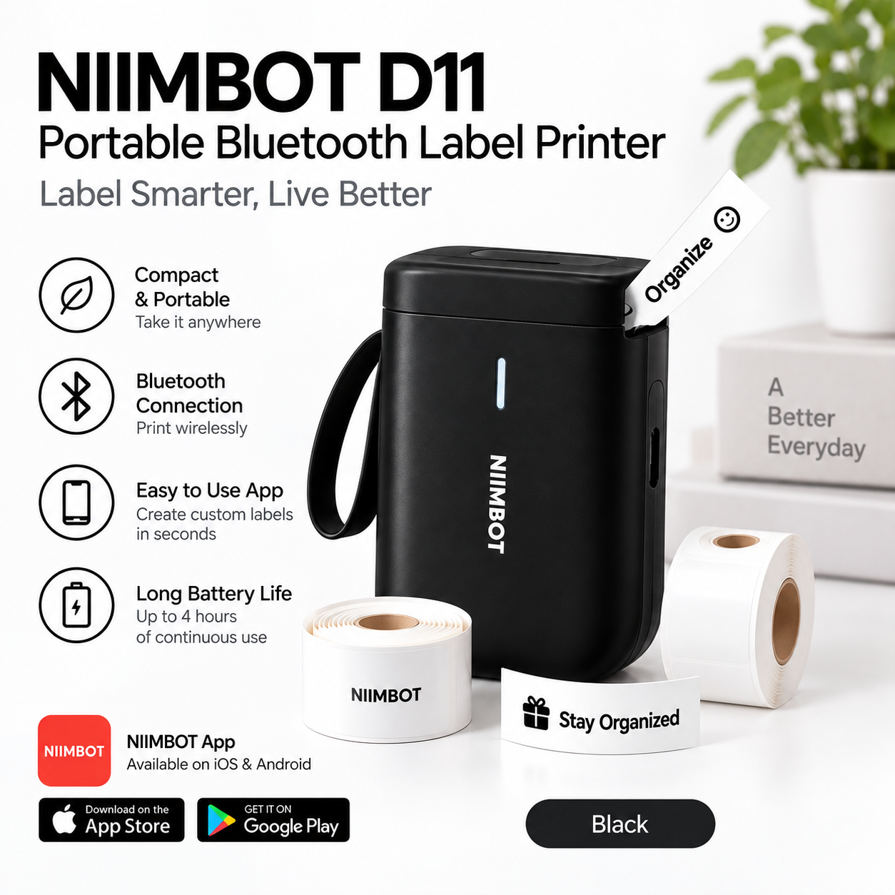 NIIMBOT D11 Portable Bluetooth Label Printer