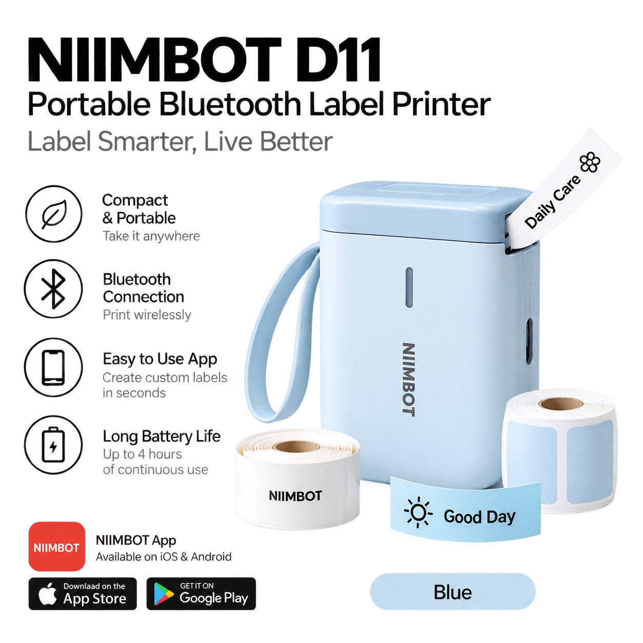 NIIMBOT D11 Portable Bluetooth Label Printer