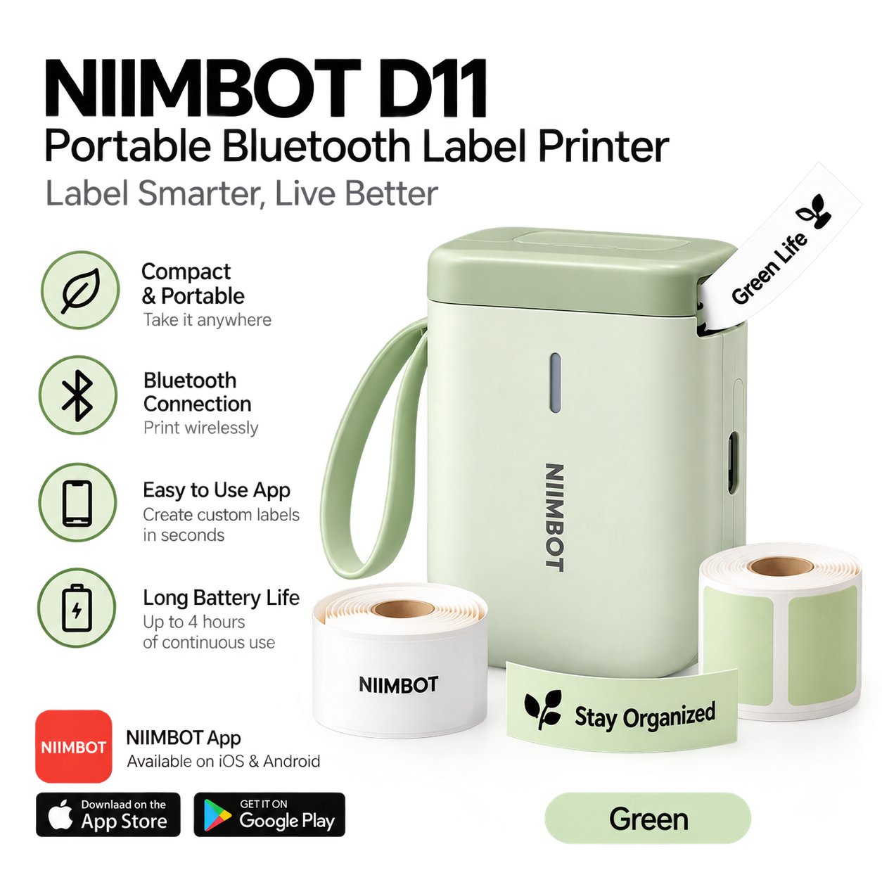 NIIMBOT D11 Portable Bluetooth Label Printer