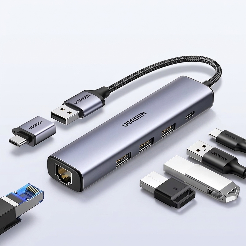 UGREEN USB Ethernet Adapter 1000/100Mbps USB3.0 HUB RJ45 Lan for Laptop PC Xiaomi Mi Box Macbook Windows USB-C HUB Network Card